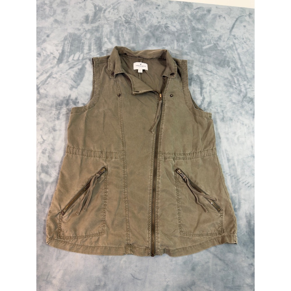 American Eagle Outfitters Utility Vest Olive Green Asymmetrical Zip Small